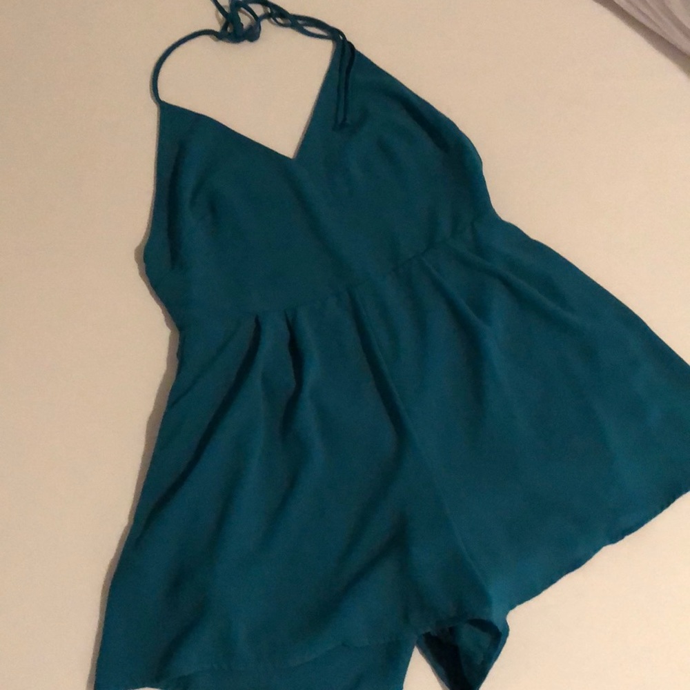 Teal backless romper